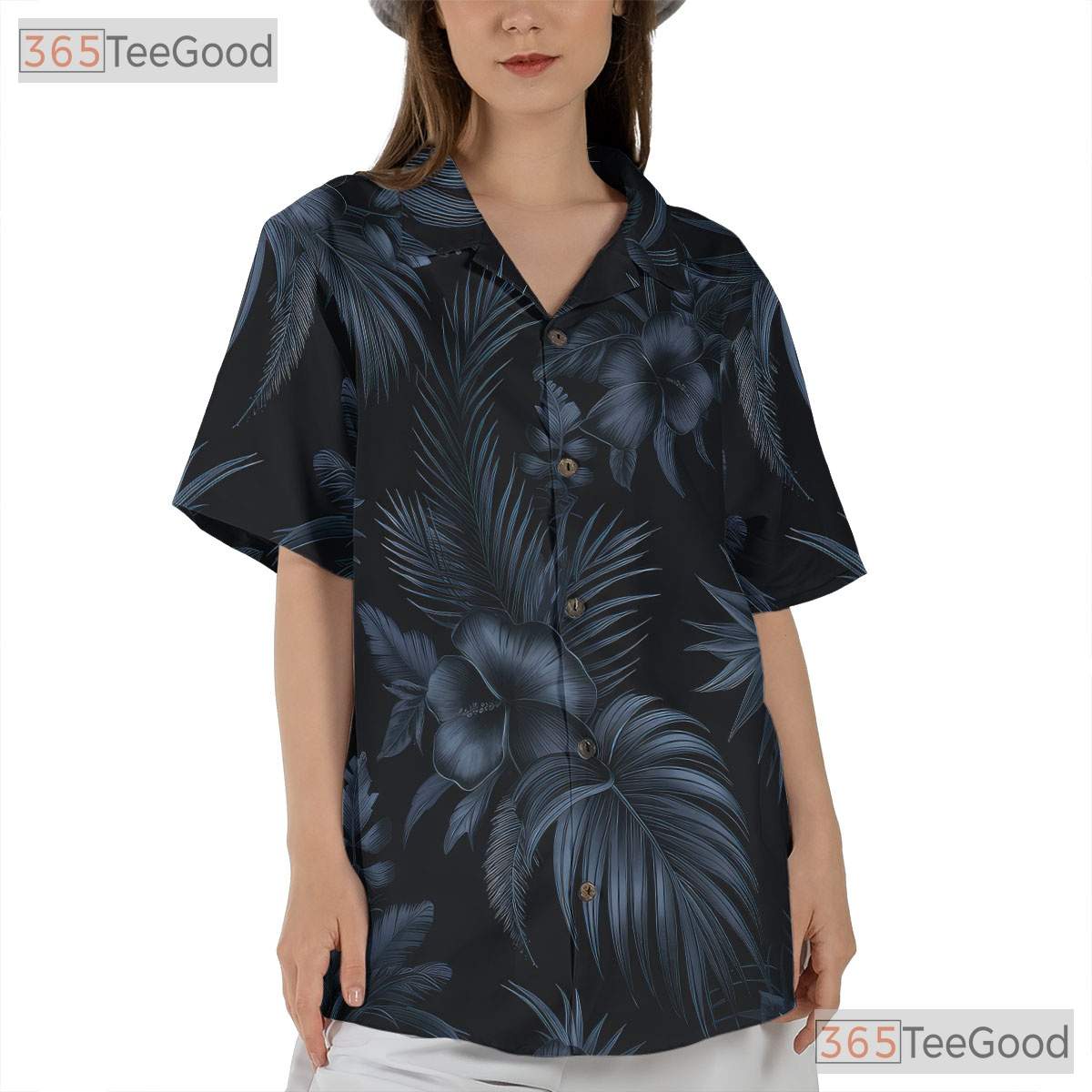 Elegant Black Tropical Palm Print Hawaiian Tee Unisex Casual Resortwear Top