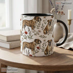 Cute English Bulldog Mom Botanical Dog Illustration Two Tone Premium Ceramic Accent Mug