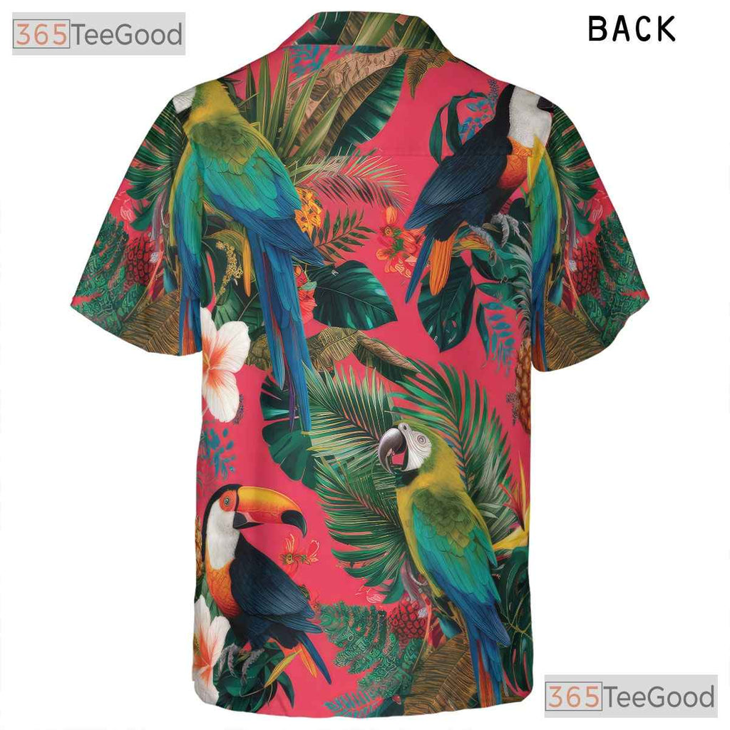 Exotic Flowers Pink Tropical Parrot Hawaiian Shirt Men Women Summer Island Outfit
