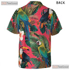 Exotic Flowers Pink Tropical Parrot Hawaiian Shirt Men Women Summer Island Outfit