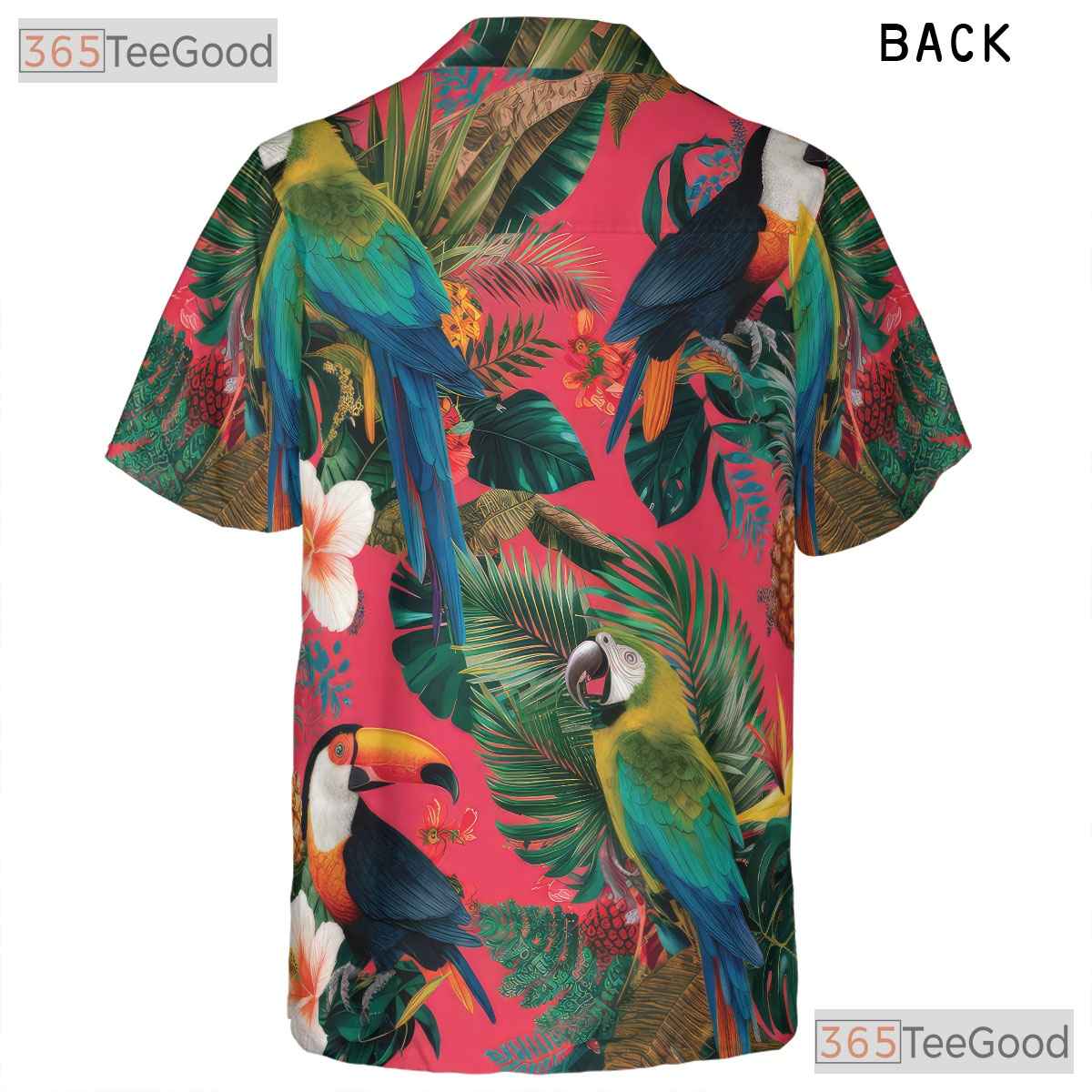 Exotic Flowers Pink Tropical Parrot Hawaiian Shirt Men Women Summer Island Outfit