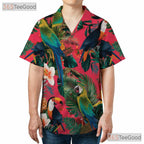 Exotic Flowers Pink Tropical Parrot Hawaiian Shirt Men Women Summer Island Outfit