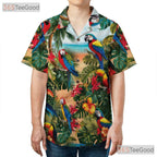 Exotic Jungle Palm Parrot Tropical Aloha Hawaiian Tee Unisex Party Summer Outfit