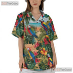 Exotic Jungle Palm Parrot Tropical Aloha Hawaiian Tee Unisex Party Summer Outfit