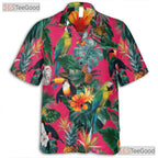 Exotic Pink Jungle Floral Parrot Hawaiian Tee Unisex Aloha Vacation Outfit