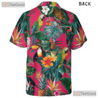 Exotic Pink Jungle Floral Parrot Hawaiian Tee Unisex Aloha Vacation Outfit