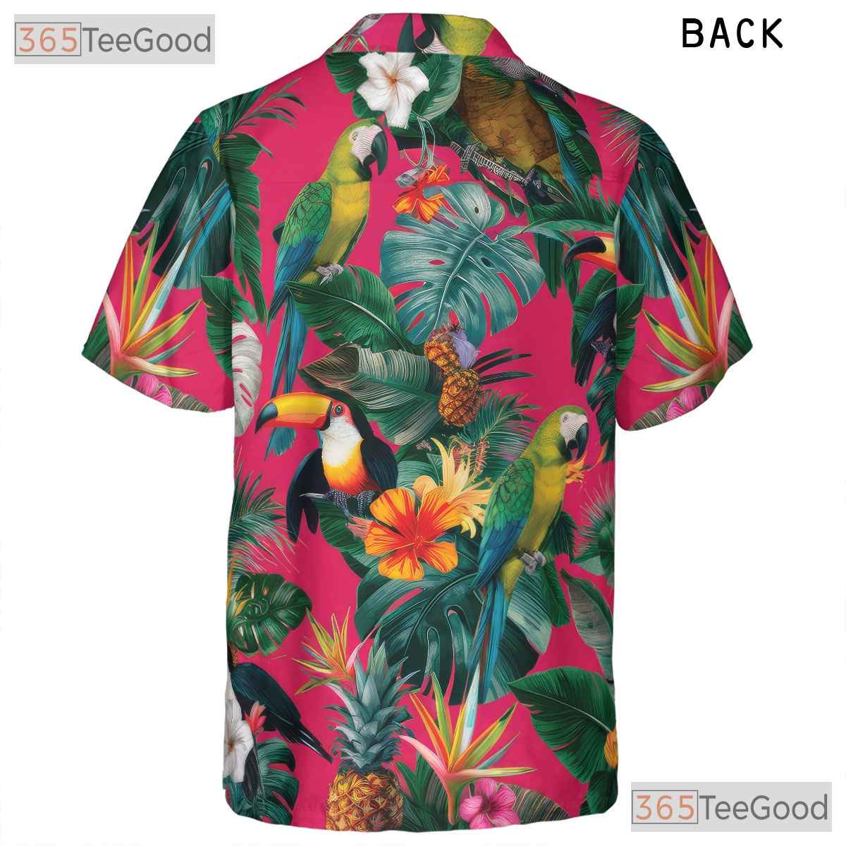 Exotic Pink Jungle Floral Parrot Hawaiian Tee Unisex Aloha Vacation Outfit