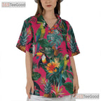 Exotic Pink Jungle Floral Parrot Hawaiian Tee Unisex Aloha Vacation Outfit