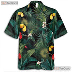 Exotic Toucan Palm Leaf Tropical Beach Aloha Design Hawaiian Shirt Unisex