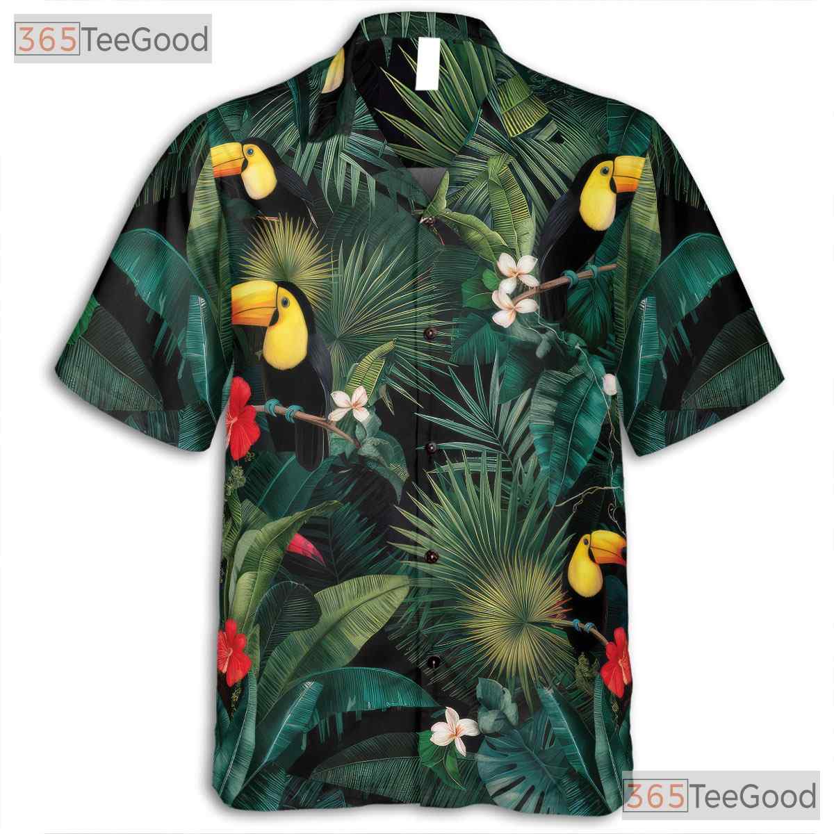 Exotic Toucan Palm Leaf Tropical Beach Aloha Design Hawaiian Shirt Unisex