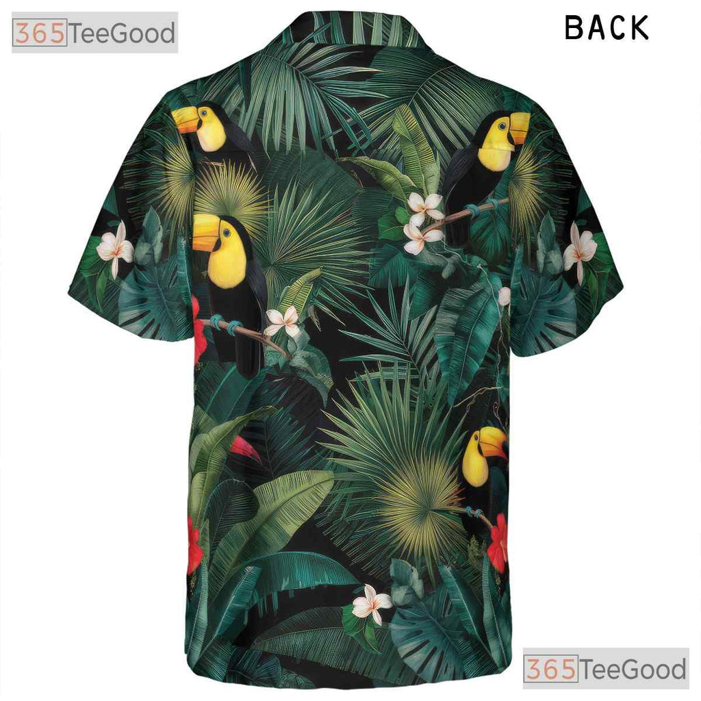 Exotic Toucan Palm Leaf Tropical Beach Aloha Design Hawaiian Shirt Unisex