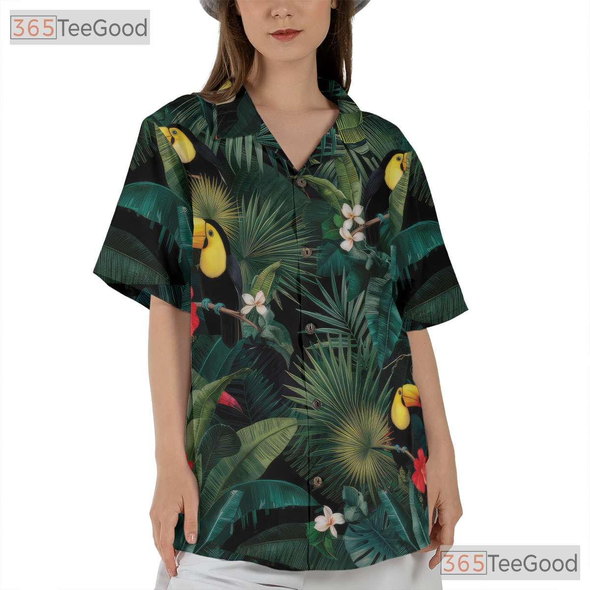 Exotic Toucan Palm Leaf Tropical Beach Aloha Design Hawaiian Shirt Unisex