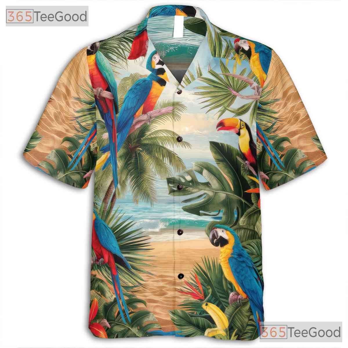 Exotic Tropical Jungle Palm Parrot Hawaiian Shirt Men Women Summer Beach Outfit
