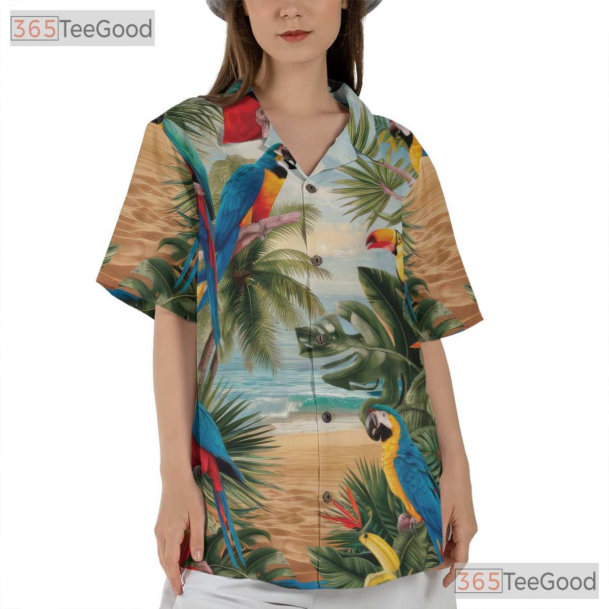 Exotic Tropical Jungle Palm Parrot Hawaiian Shirt Men Women Summer Beach Outfit