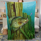 Fishing Crappie Fleece Blanket - Underwater Scene Quilt Gift for Fisherman Dad