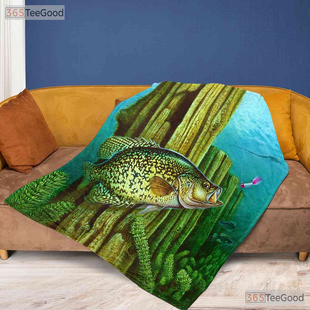 Fishing Crappie Fleece Blanket - Underwater Scene Quilt Gift for Fisherman Dad