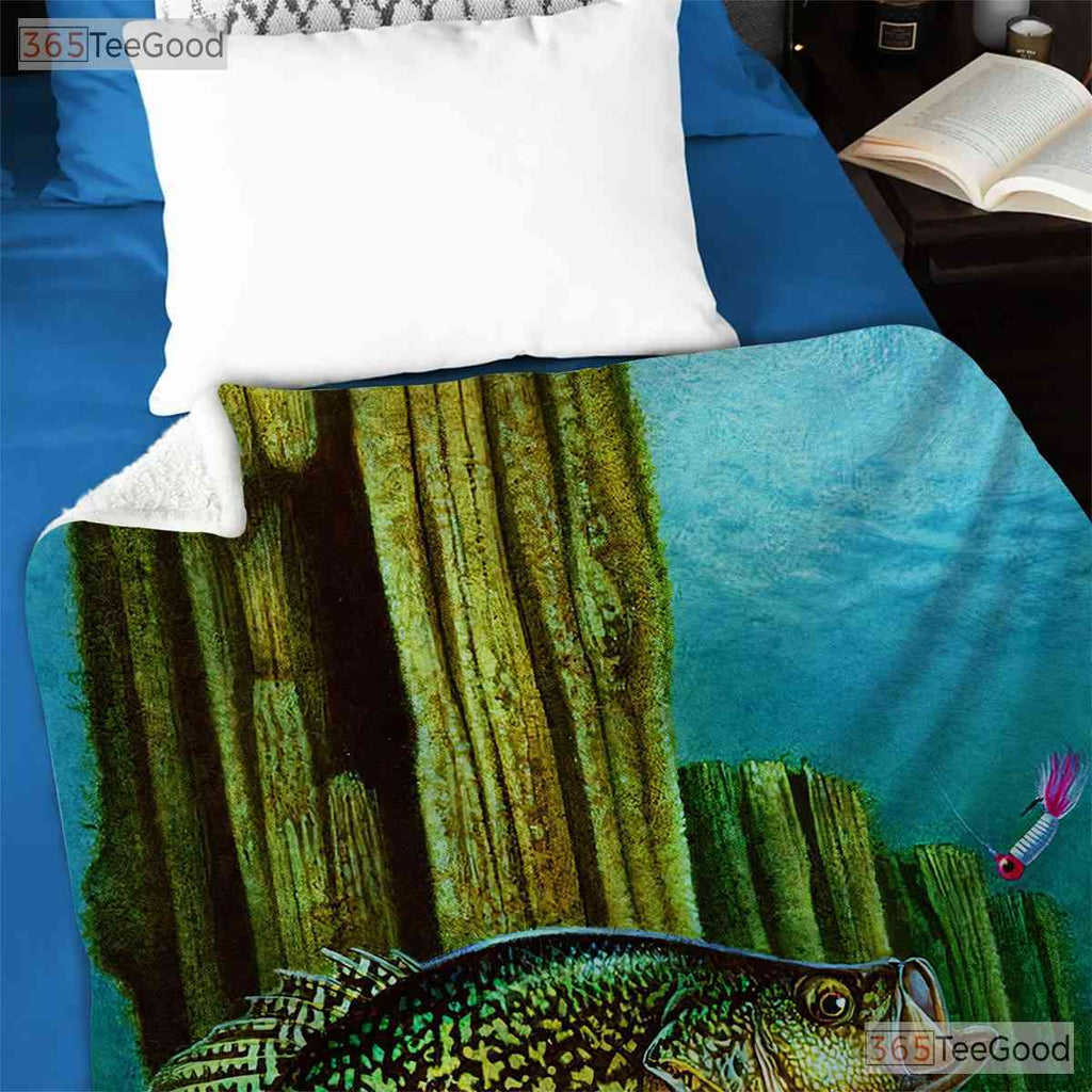 Fishing Crappie Fleece Blanket - Underwater Scene Quilt Gift for Fisherman Dad