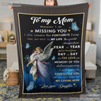 To My Mom Memorial Fleece Blanket - Angel Wings Quilt Gift from Daughter Love