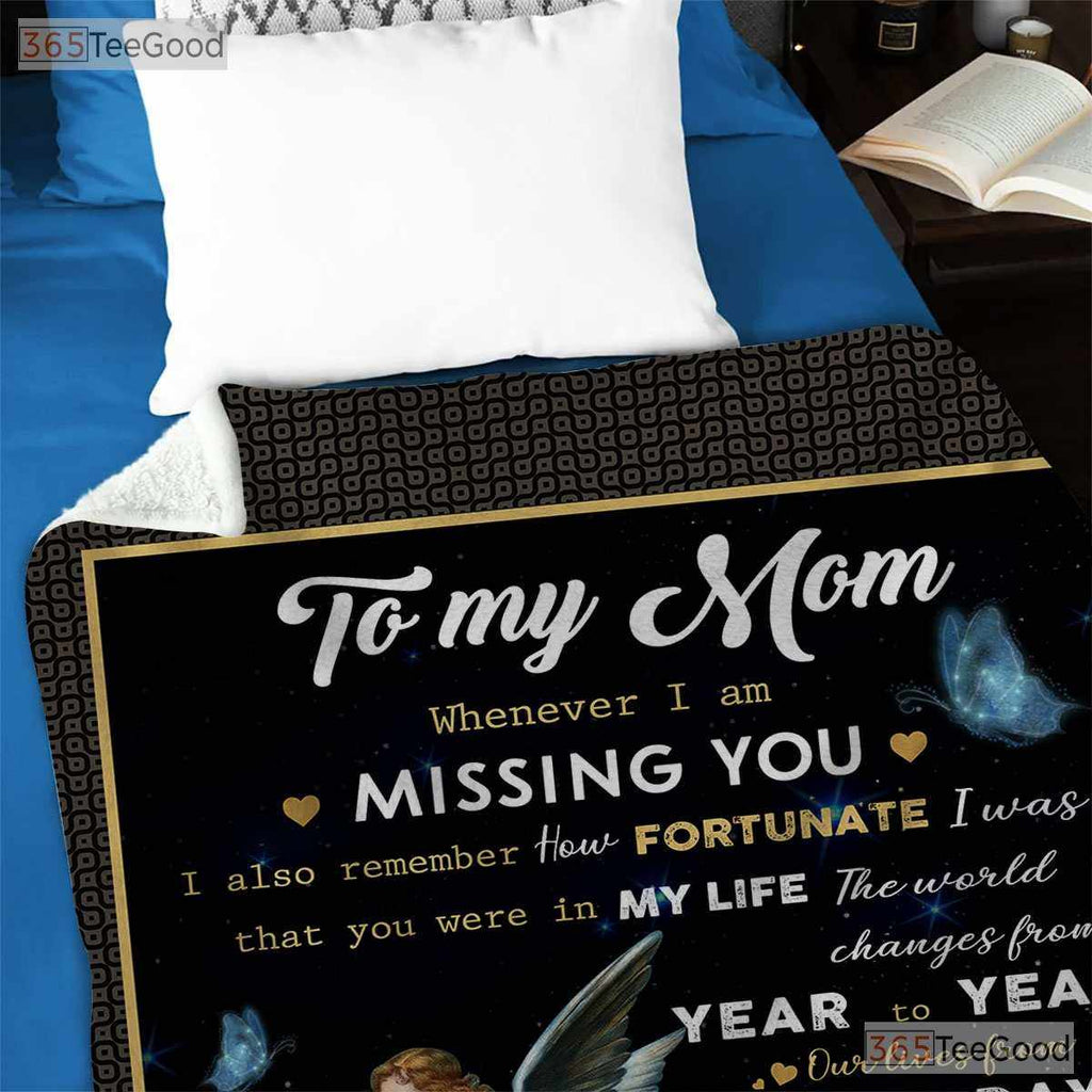 To My Mom Memorial Fleece Blanket - Angel Wings Quilt Gift from Daughter Love