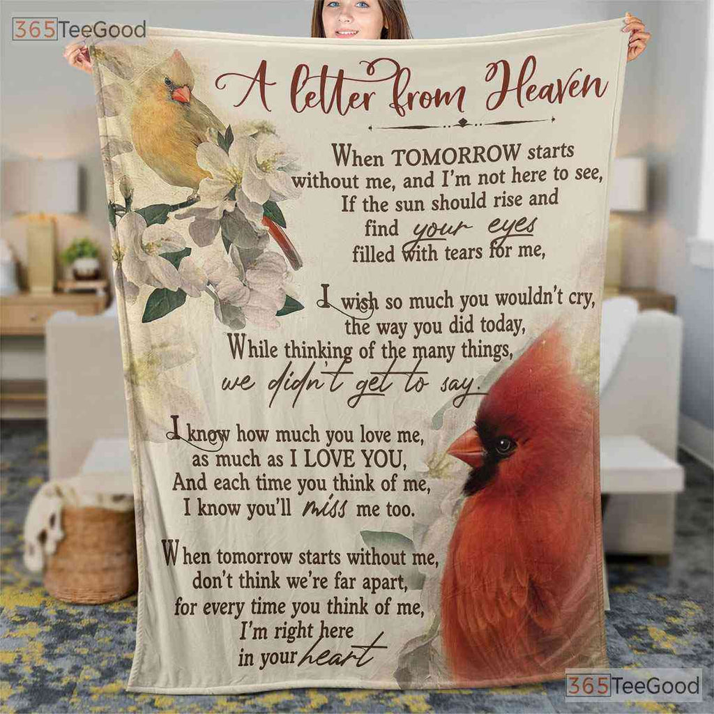 Letter from Heaven Cardinal Fleece Blanket - Sympathy Memorial Quilt Bird Gift