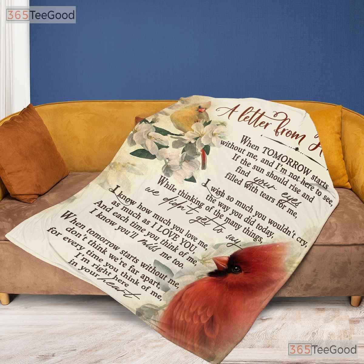 Letter from Heaven Cardinal Fleece Blanket - Sympathy Memorial Quilt Bird Gift