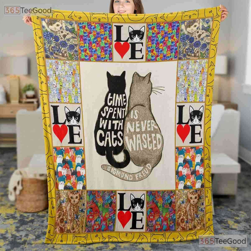 Never Give Up Cat Fleece Blanket - Motivational Quilt Gift for Pet Lover Decor