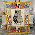 Never Give Up Cat Fleece Blanket - Motivational Quilt Gift for Pet Lover Decor