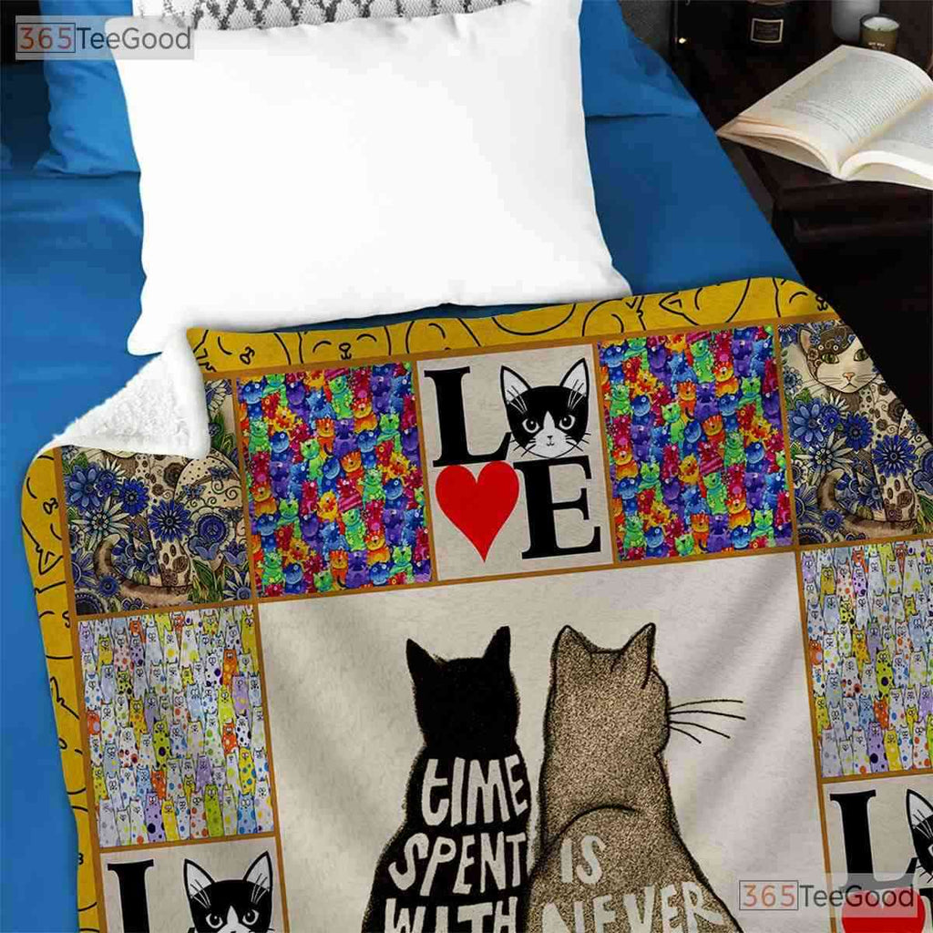 Never Give Up Cat Fleece Blanket - Motivational Quilt Gift for Pet Lover Decor