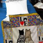 Never Give Up Cat Fleece Blanket - Motivational Quilt Gift for Pet Lover Decor