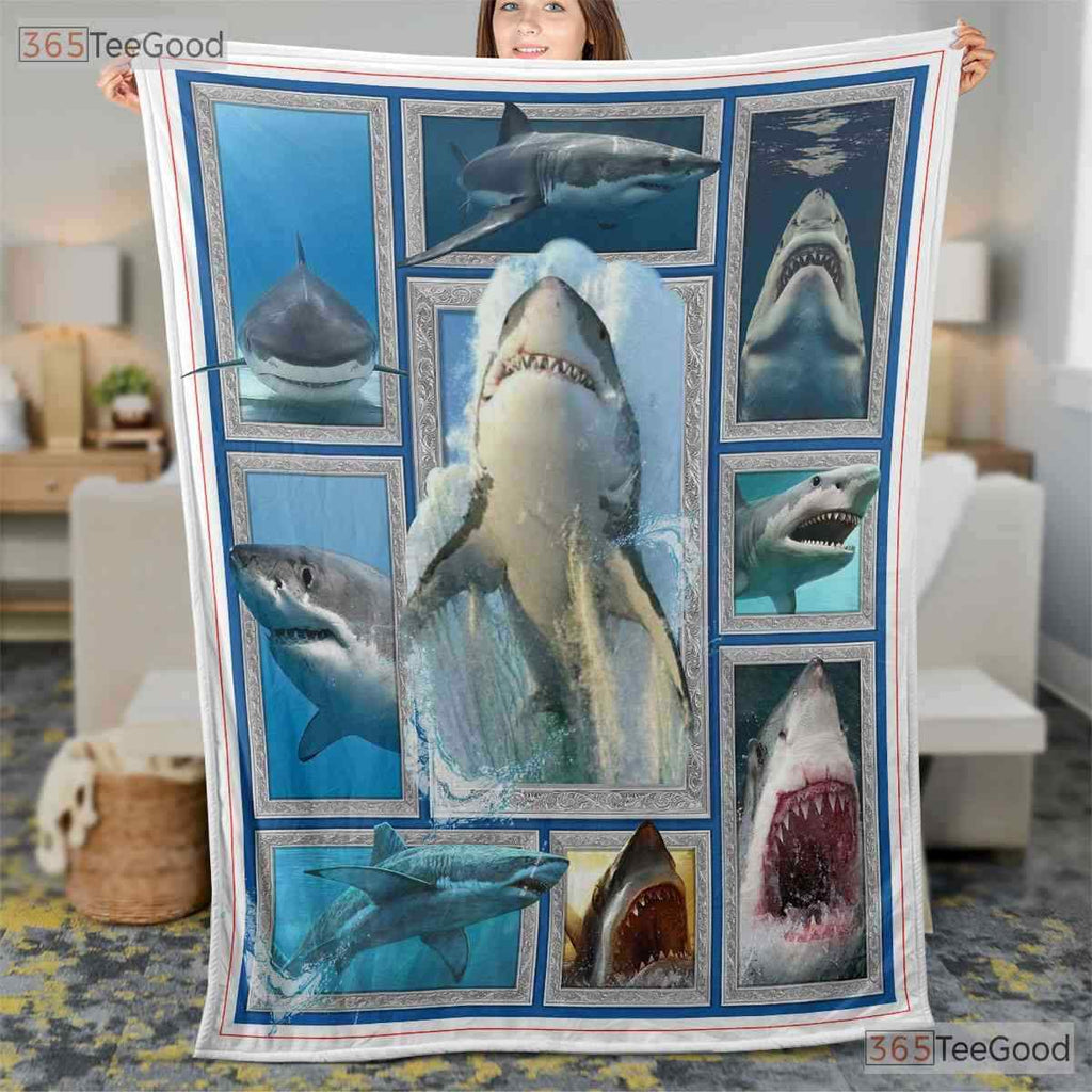 Shark Ocean Fleece Blanket - Marine Life Quilt Gift for Shark Enthusiast Boys