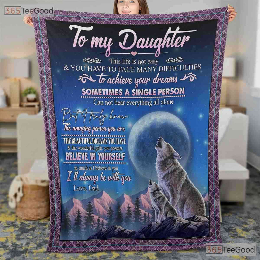 To My Daughter Wolf Moon Fleece Blanket - Inspirational Quilt Gift from Mother