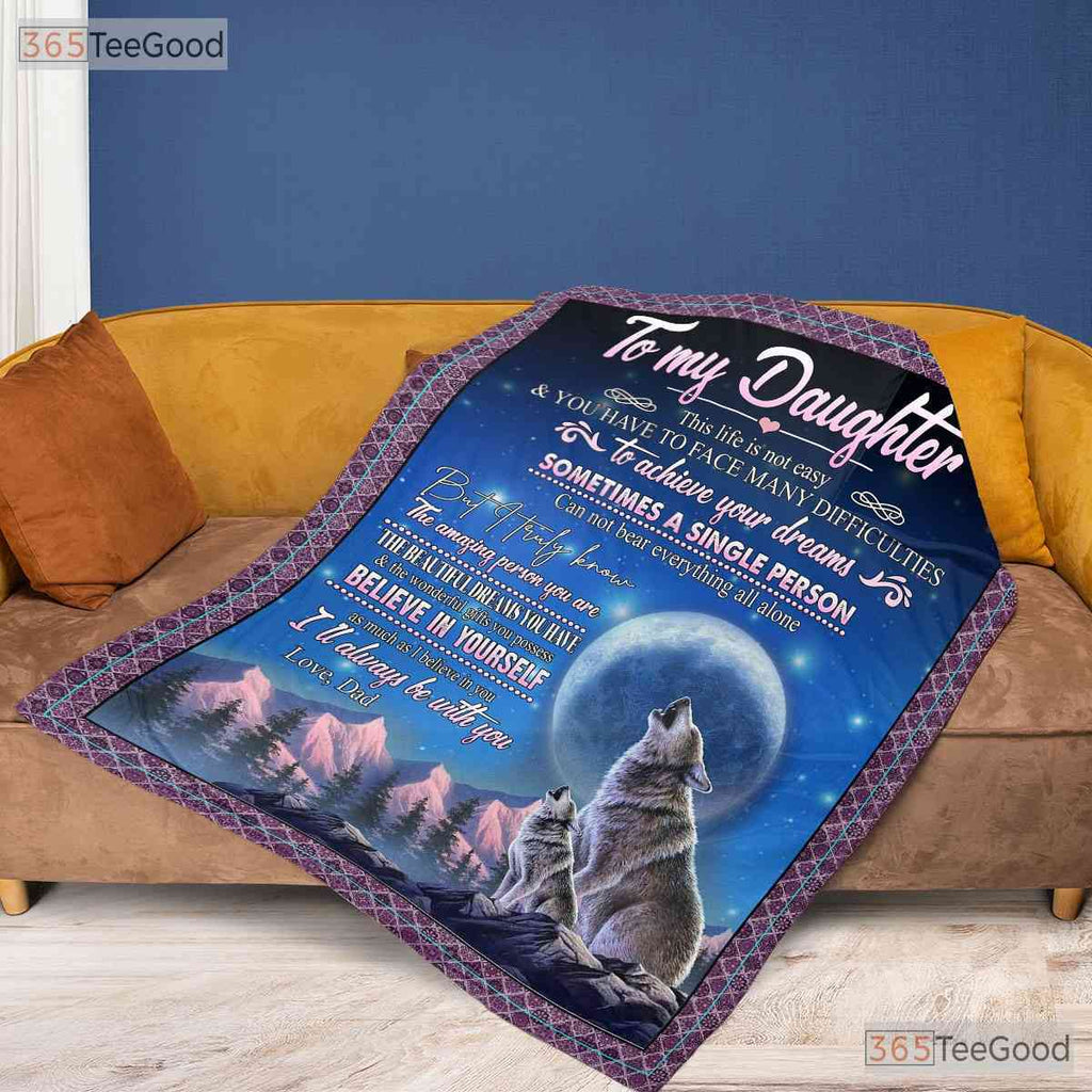 To My Daughter Wolf Moon Fleece Blanket - Inspirational Quilt Gift from Mother