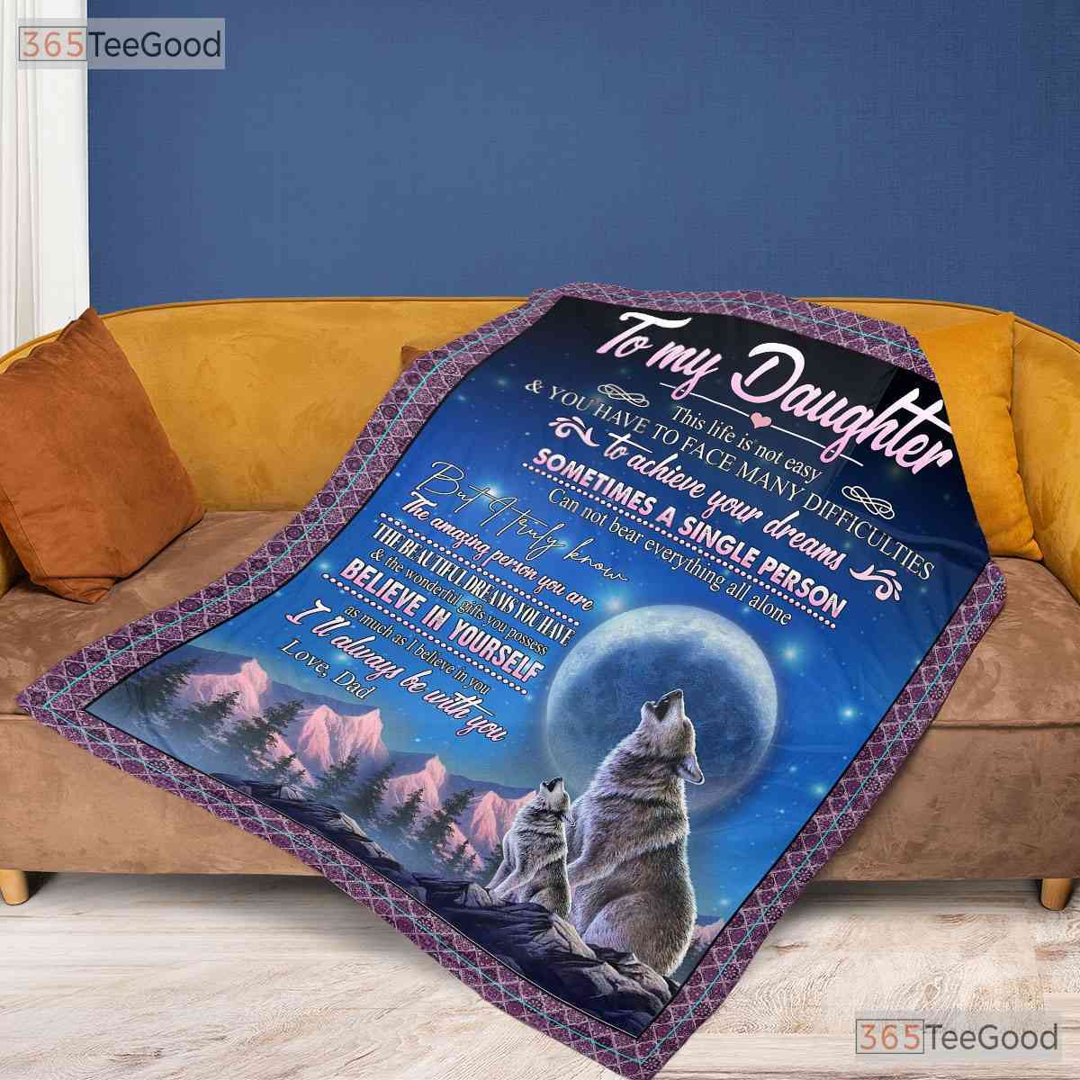 To My Daughter Wolf Moon Fleece Blanket - Inspirational Quilt Gift from Mother