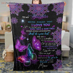 To My Daughter Purple Butterfly Fleece Blanket - Encouragement Quilt Gift Love