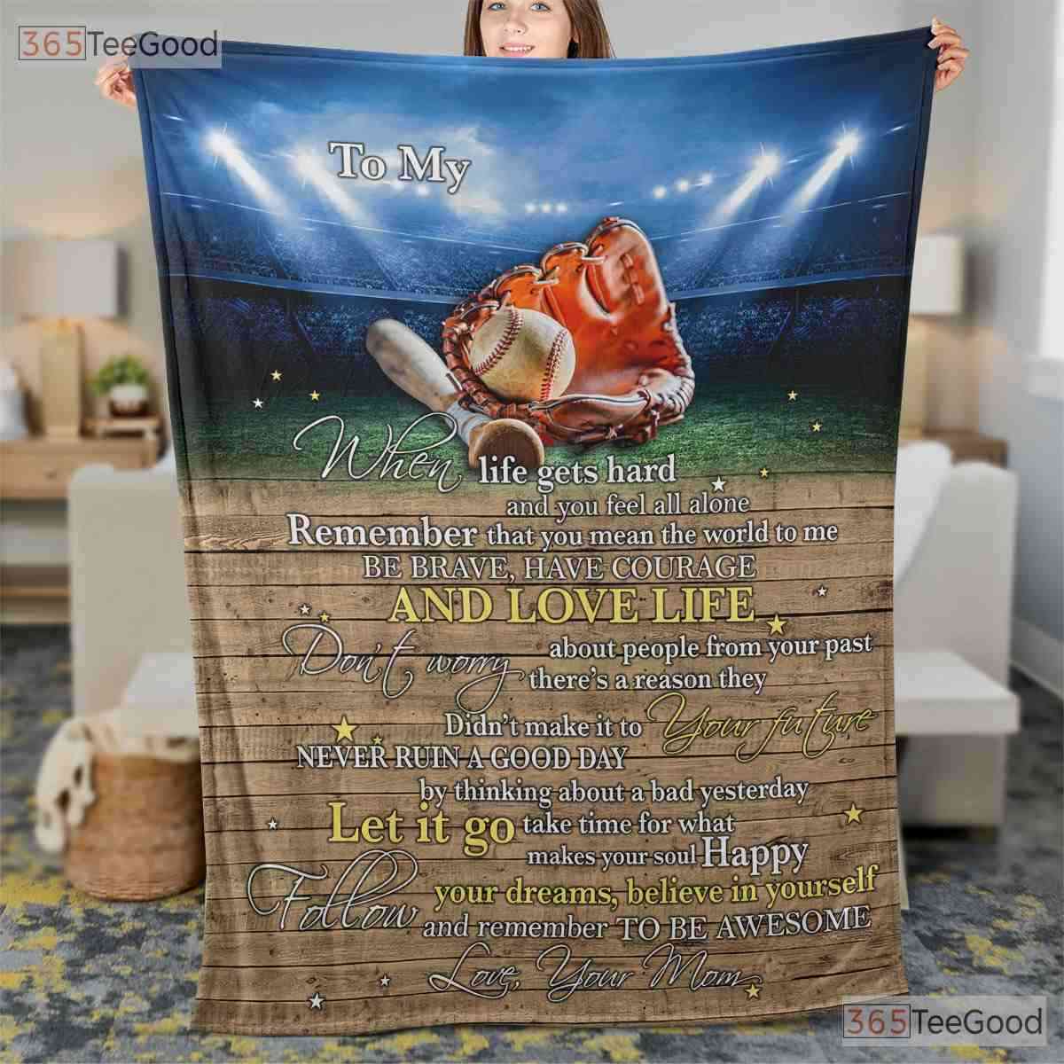Baseball Life Fleece Blanket - Motivational Quote Quilt Gift for Baseball Lover