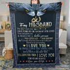 To My Husband Blue Wolf Fleece Blanket - Romantic Quilt Gift from Wife to Him