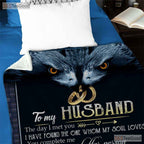 To My Husband Blue Wolf Fleece Blanket - Romantic Quilt Gift from Wife to Him
