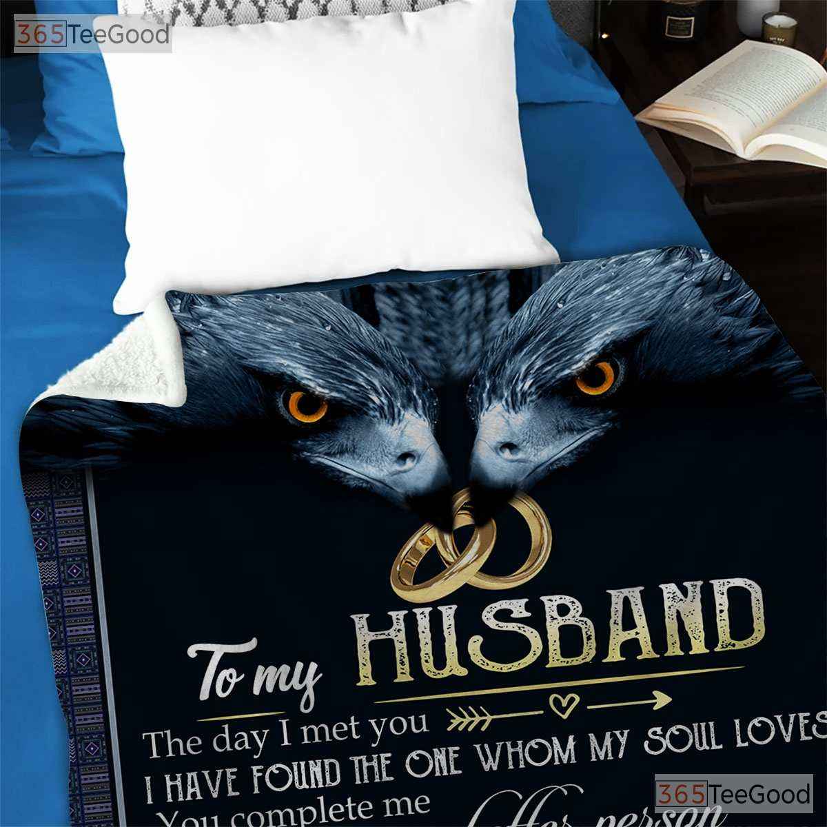 To My Husband Blue Wolf Fleece Blanket - Romantic Quilt Gift from Wife to Him