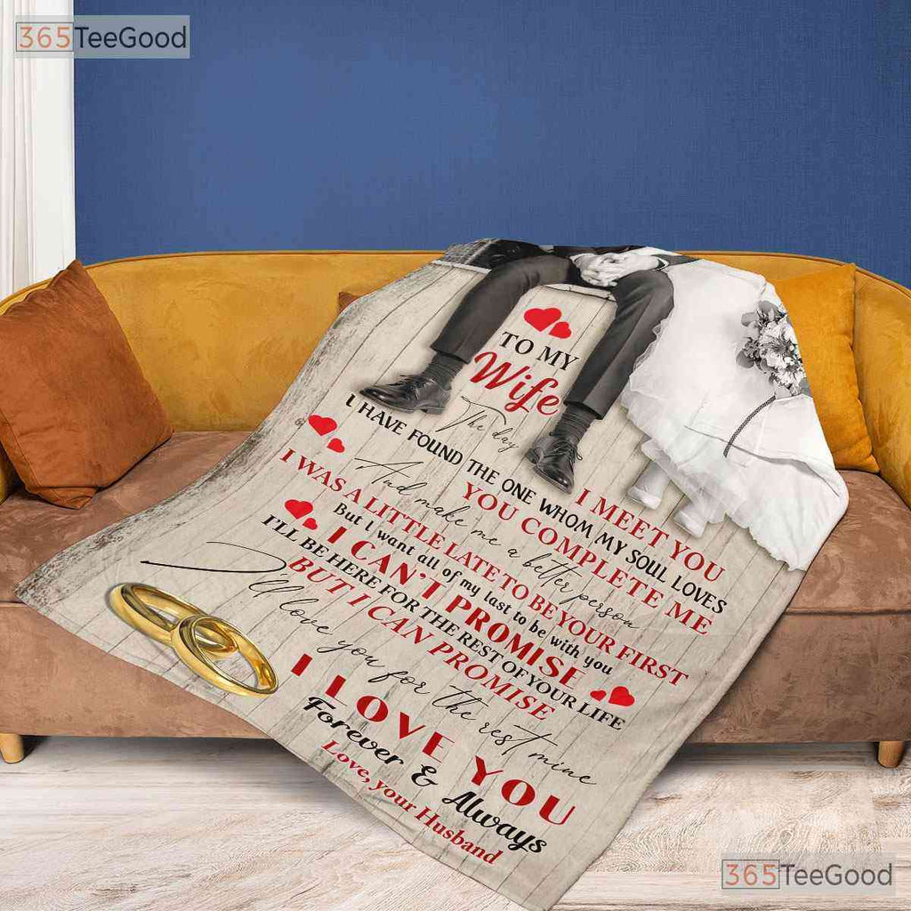To My Wife Romantic Letter Fleece Blanket - Black White Quilt Gift From Husband