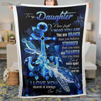 To My Daughter Blue Dragonfly Fleece Blanket - Uplifting Quilt Gift From Mom
