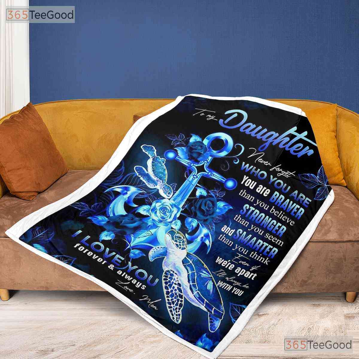 To My Daughter Blue Dragonfly Fleece Blanket - Uplifting Quilt Gift From Mom