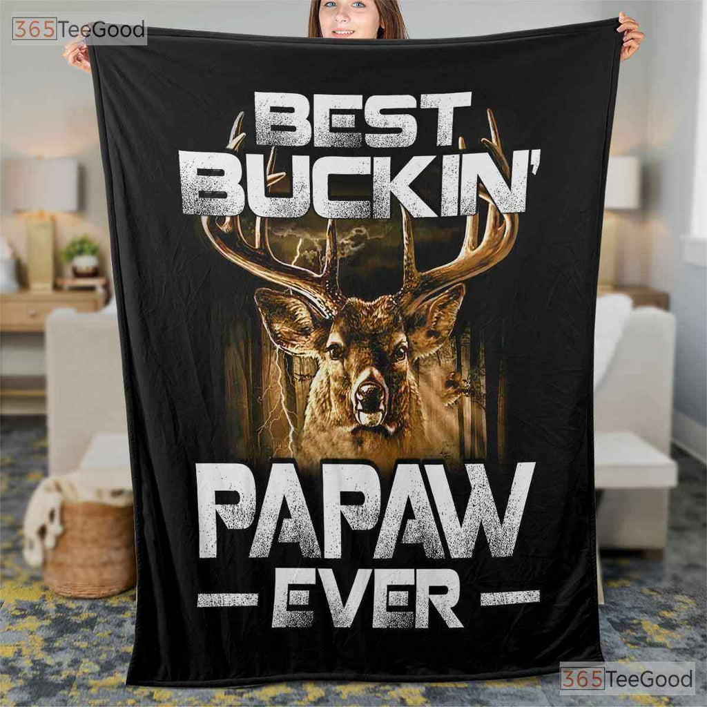 Best Buckin Papaw Ever Deer Fleece Blanket - Funny Hunting Quilt Gift Grandpa