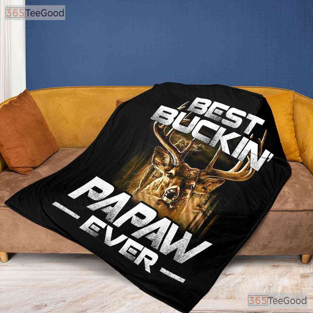 Best Buckin Papaw Ever Deer Fleece Blanket - Funny Hunting Quilt Gift Grandpa