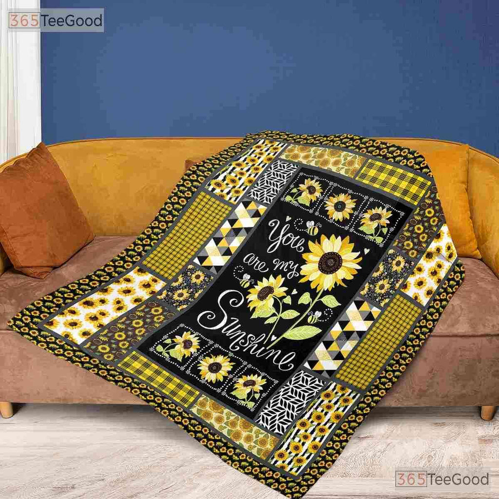 You Are My Sunshine Sunflower Fleece Blanket - Patchwork Quilt Gift For Her