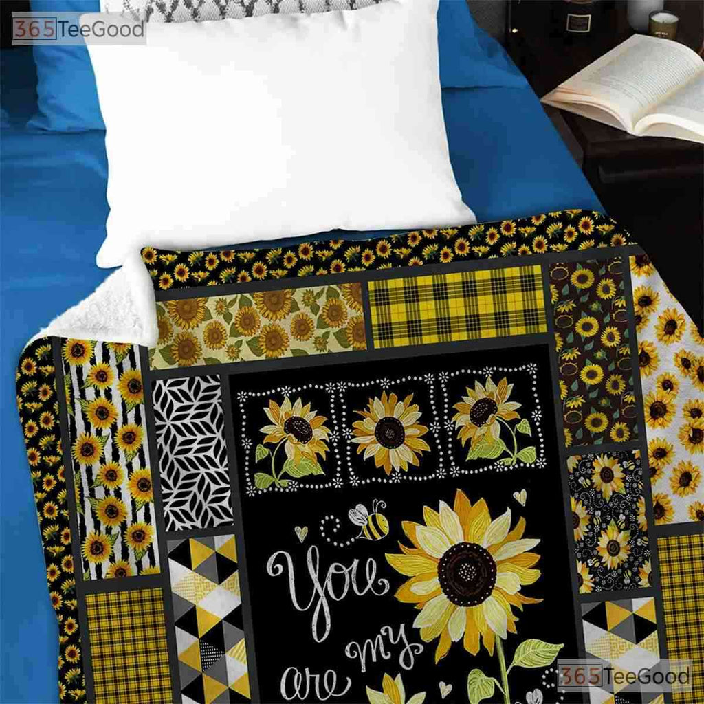 You Are My Sunshine Sunflower Fleece Blanket - Patchwork Quilt Gift For Her