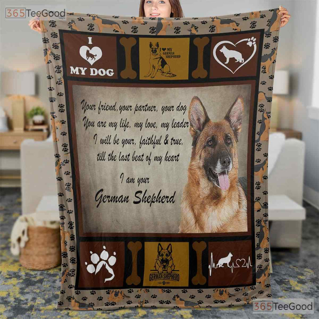 German Shepherd Dog Memorial Fleece Blanket - Pet Loss Sympathy Quilt Gift