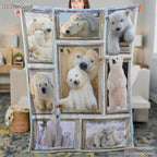 Polar Bear Family Quilt Blanket - Cozy Fleece Blanket Gift for Wildlife Lover