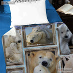 Polar Bear Family Quilt Blanket - Cozy Fleece Blanket Gift for Wildlife Lover