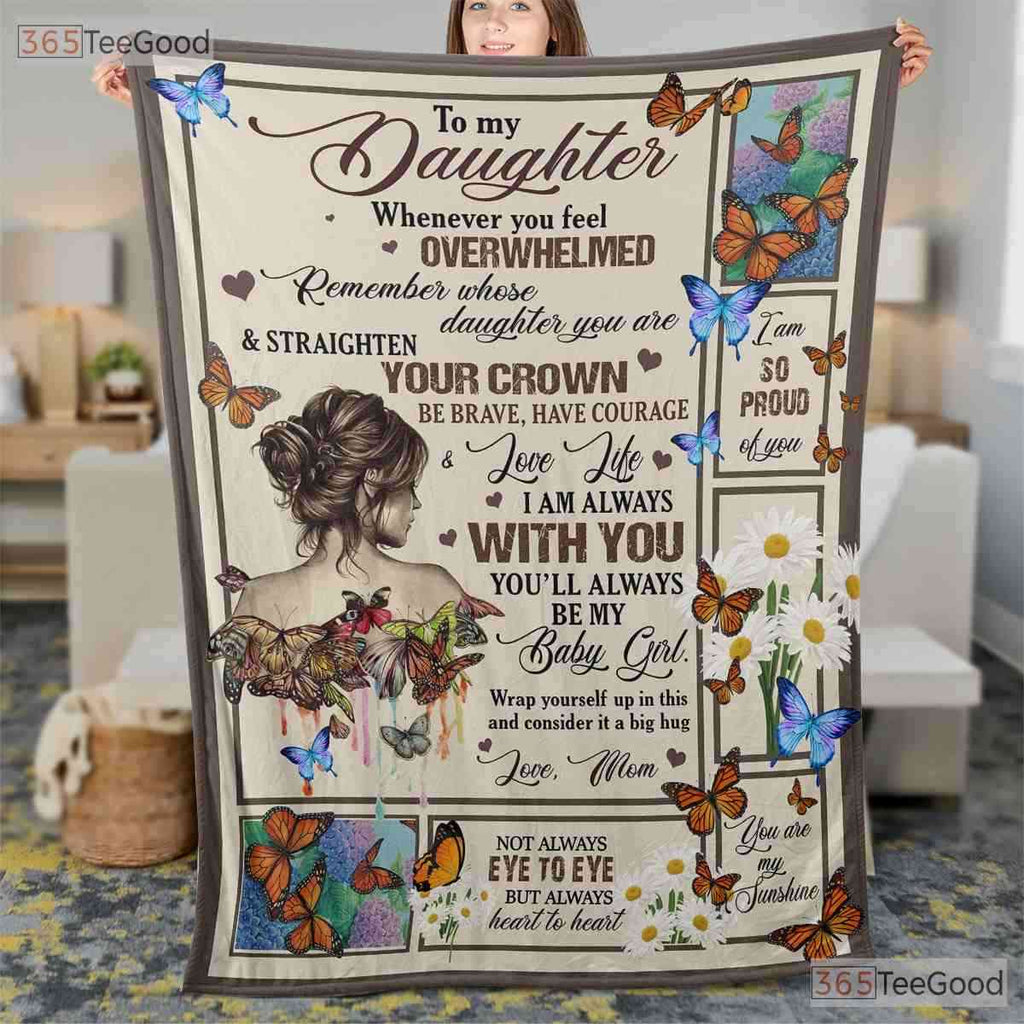 To My Daughter Lion Courage Fleece Blanket - Inspirational Quilt Gift From Dad