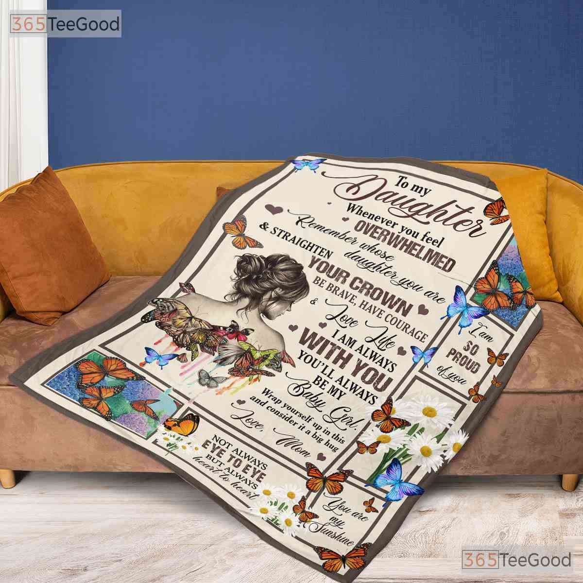 To My Daughter Lion Courage Fleece Blanket - Inspirational Quilt Gift From Dad